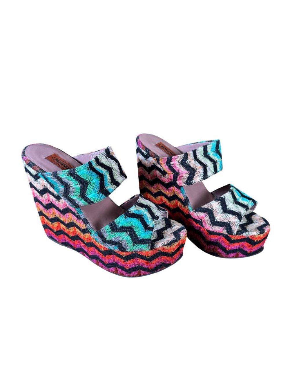 Missoni Rosa Multicolor Zig Zag Platform Wedge Sandals Size EU 41 US 11
